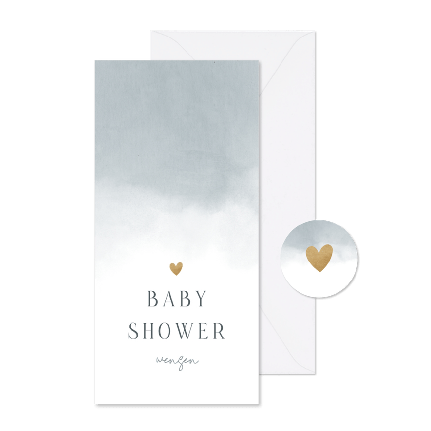 Babyshower invulkaartje met blauwe waterverf - Kaartimpressie