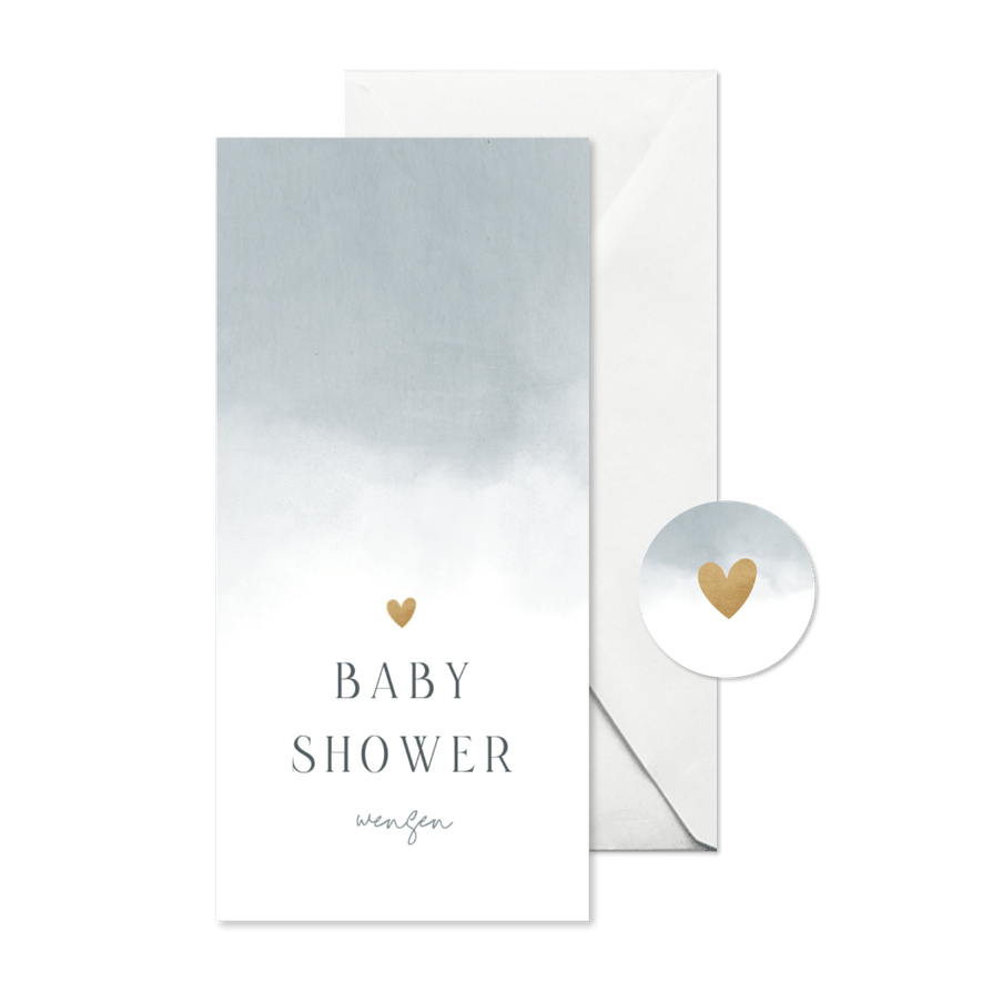 Babyshower invulkaartje met blauwe waterverf - Kaartimpressie