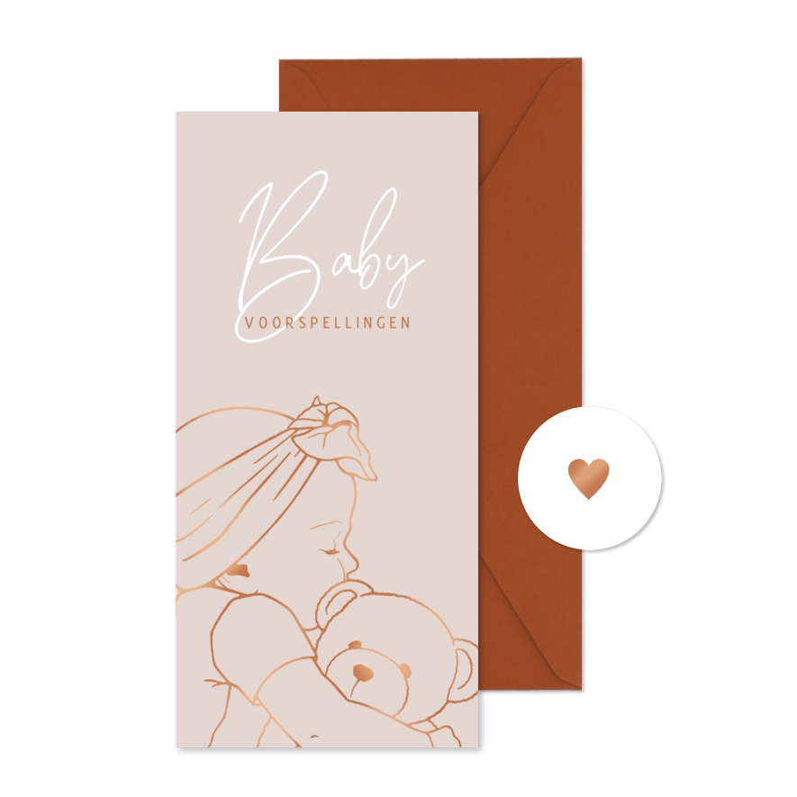 Babyshower invulkaartje met lijnillustratie van meisje - Kaartimpressie