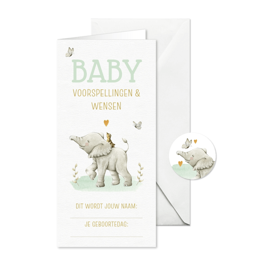 Babyshower invulkaartje met olifantje en eendje - Kaartimpressie