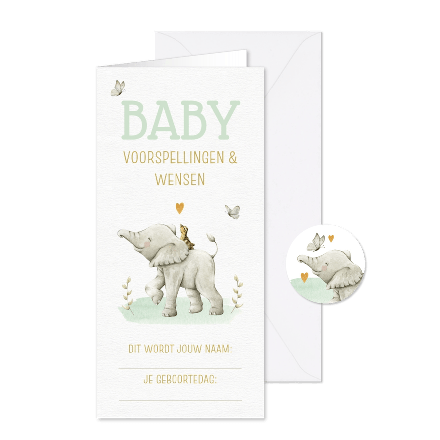Babyshower invulkaartje met olifantje en eendje - Kaartimpressie