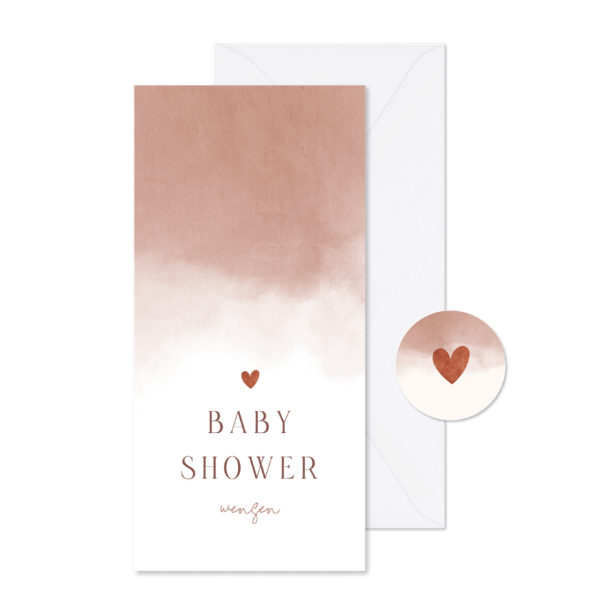 Babyshower invulkaartje met roze waterverf - Kaartimpressie