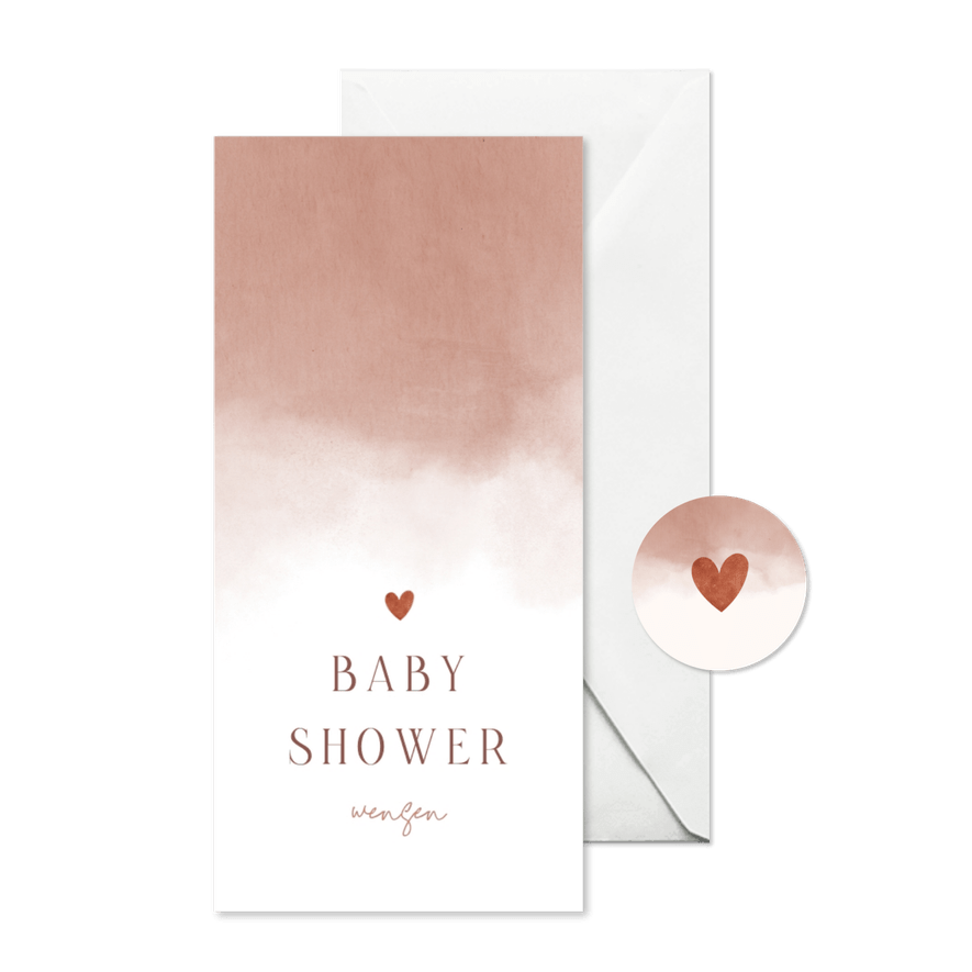 Babyshower invulkaartje met roze waterverf - Kaartimpressie