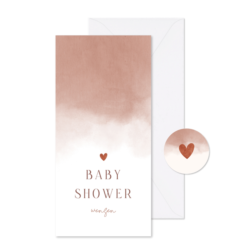 Babyshower invulkaartje met roze waterverf - Kaartimpressie