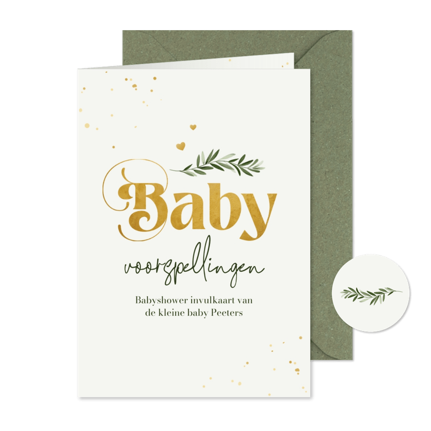 Babyshower invulkaartje neutraal baby voorspellingen - Kaartimpressie