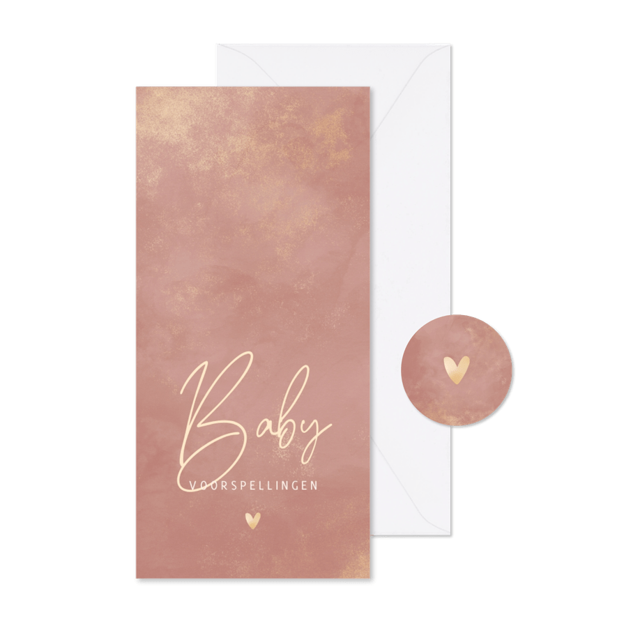 Babyshower invulkaartje oudroze waterverf met goud - Kaartimpressie