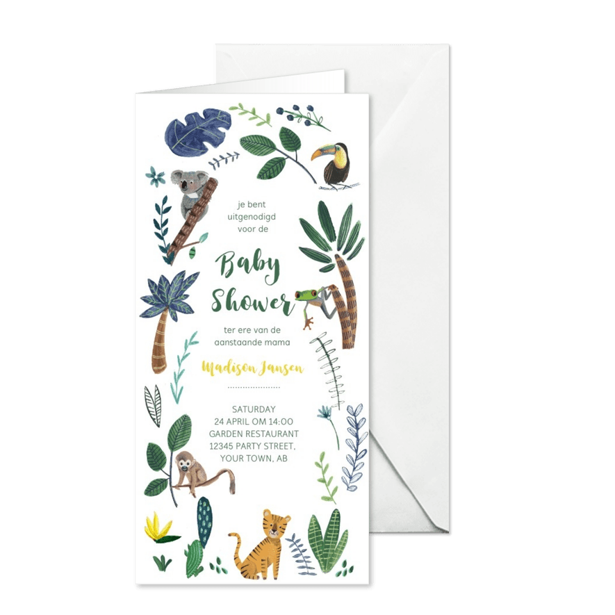 Babyshower tijger en dieren jungle thema - Kaartimpressie