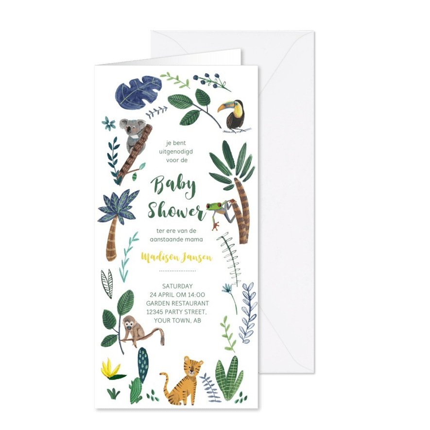 Babyshower tijger en dieren jungle thema - Kaartimpressie