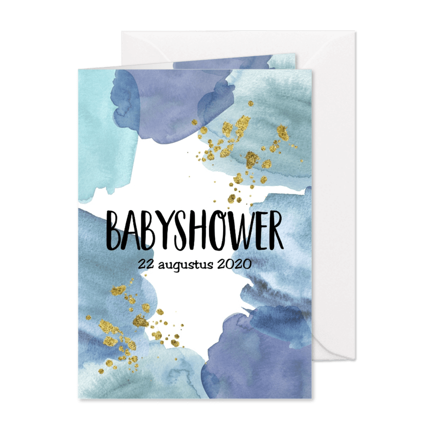 Babyshower uitnodiging | Aquarel blauw - Kaartimpressie