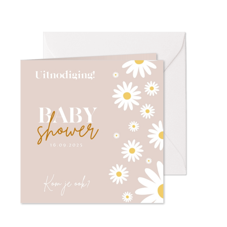 Babyshower uitnodiging madeliefjes - Kaartimpressie