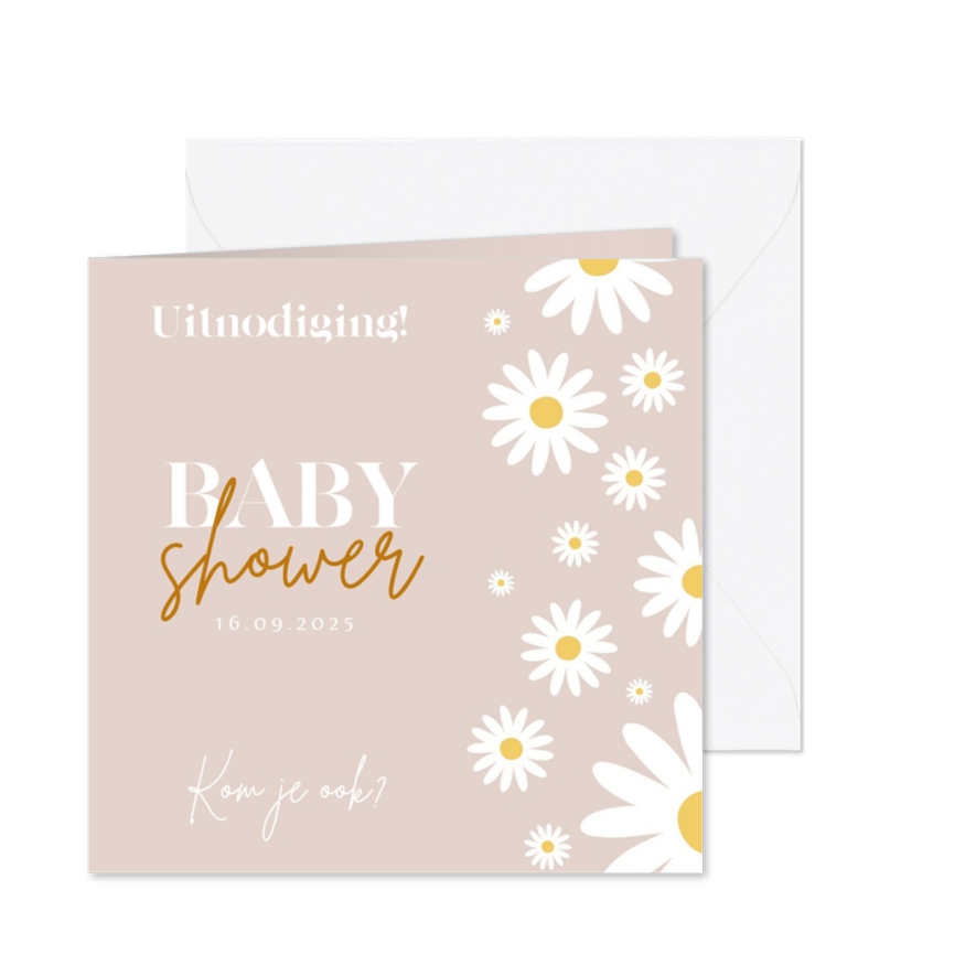 Babyshower uitnodiging madeliefjes - Kaartimpressie