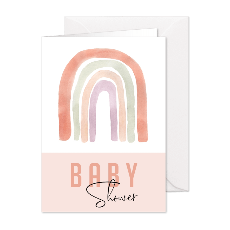 Babyshower uitnodiging | Regenboog roze meisje - Kaartimpressie