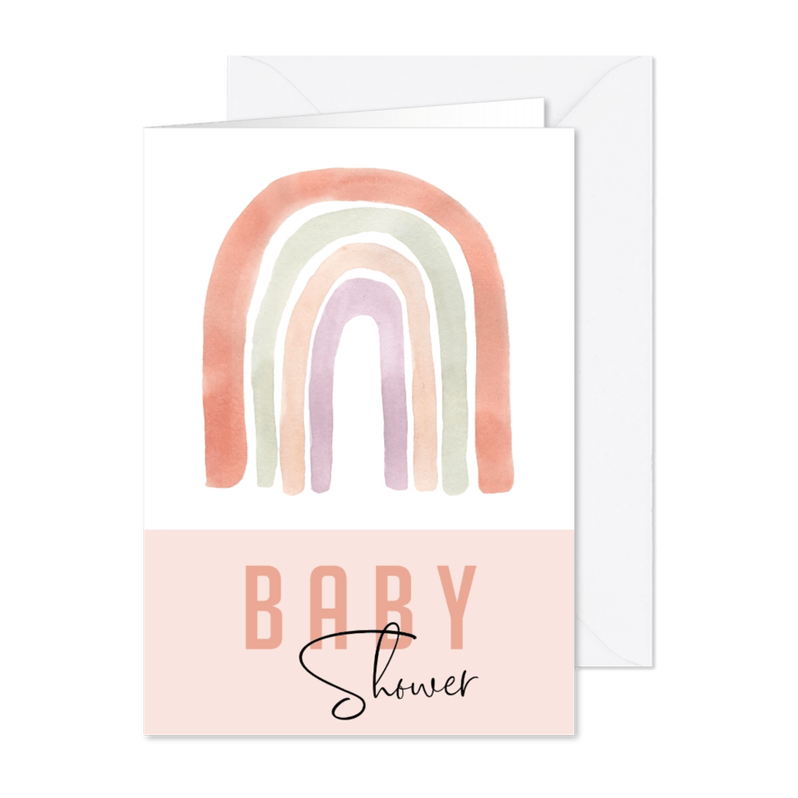 Babyshower uitnodiging | Regenboog roze meisje - Kaartimpressie