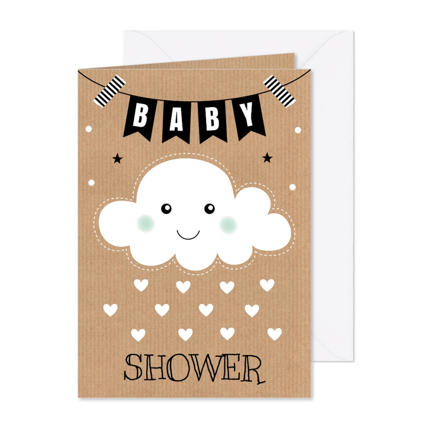 Babyshower uitnodiging wolkje hartjes - Kaartimpressie