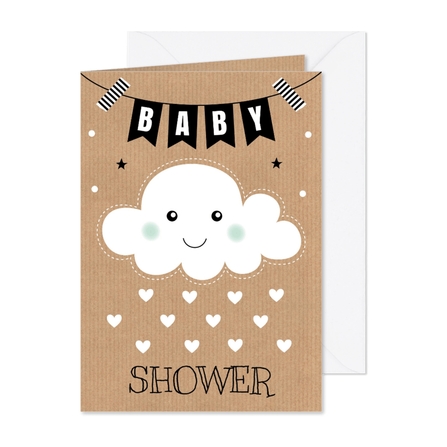 Babyshower uitnodiging wolkje hartjes  - Kaartimpressie