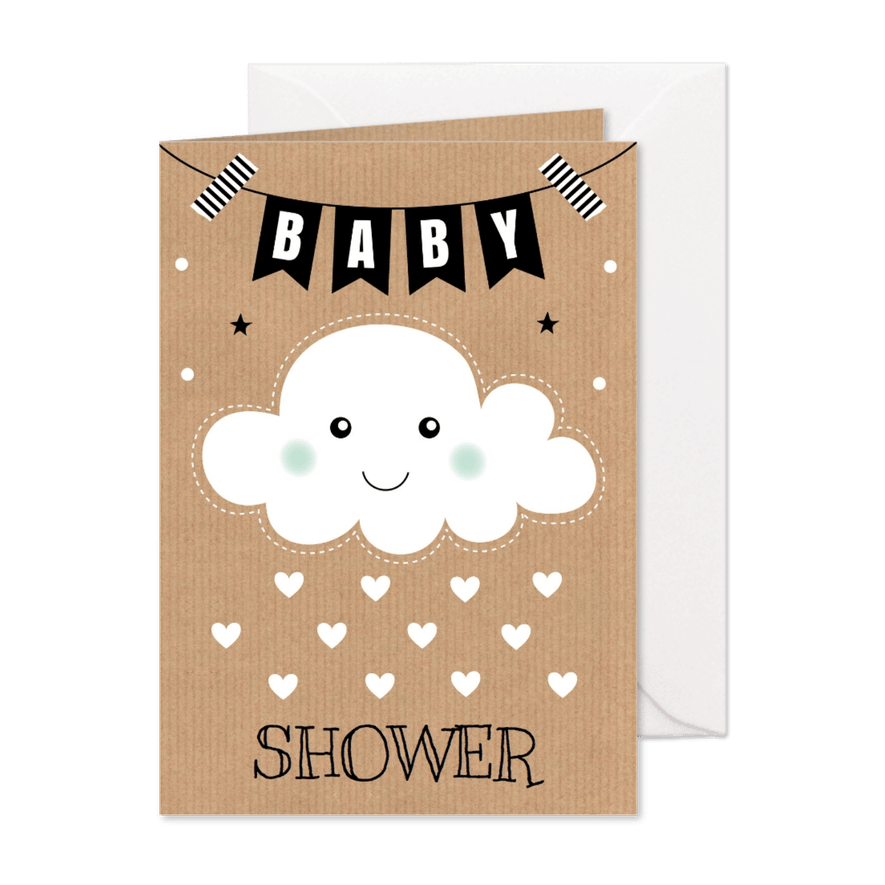 Babyshower uitnodiging wolkje hartjes  - Kaartimpressie