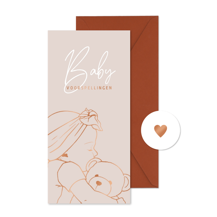 Babyvoorspellingen kaartje met lijnillustratie van meisje - Kaartimpressie