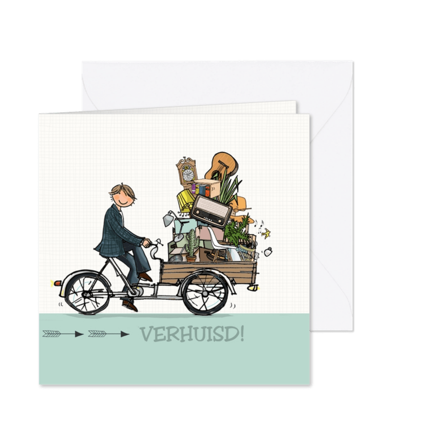 Bakfiets verhuiskaart jongeman - Kaartimpressie