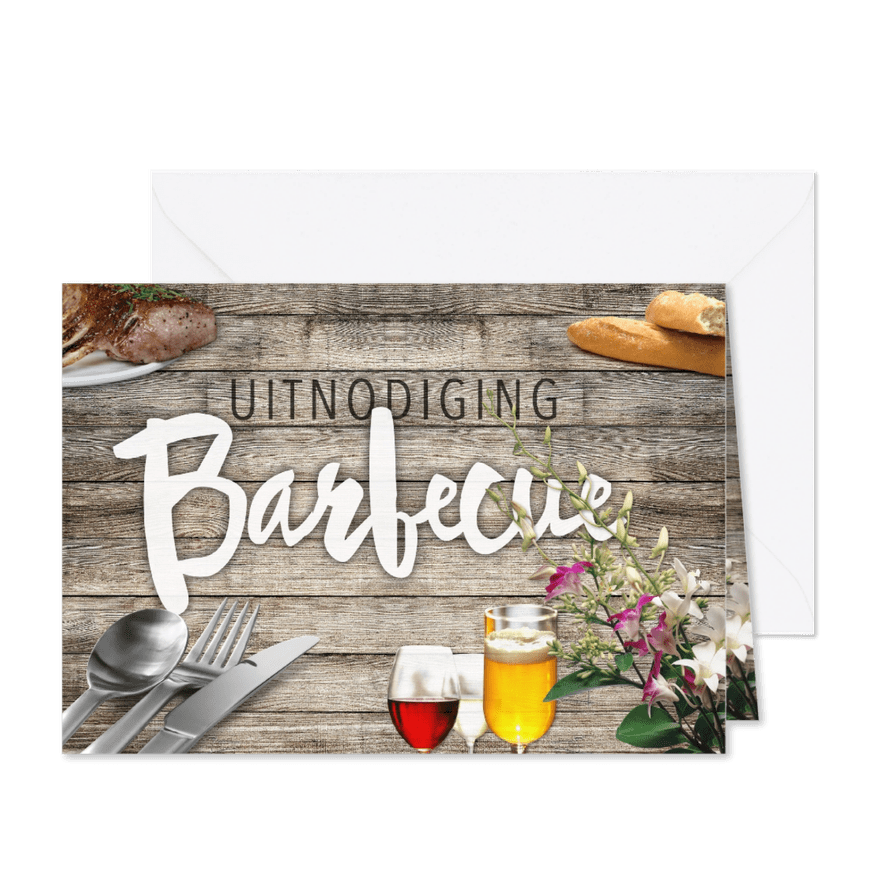 Barbecue uitnodiging met wijn en bier - Kaartimpressie