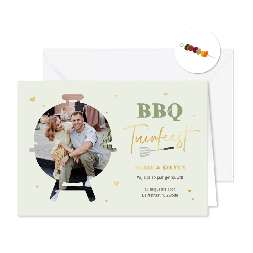 BBQ tuinfeest foto hartjes uitnodigingskaart - Kaartimpressie