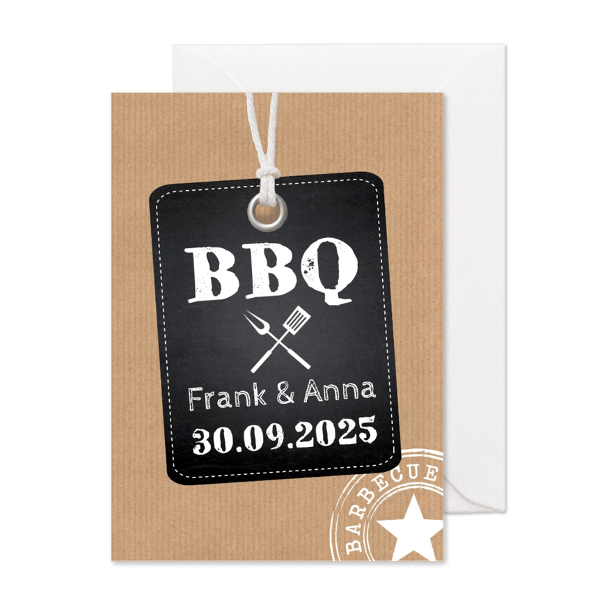 BBQ uitnodiging kraftprint label - Kaartimpressie