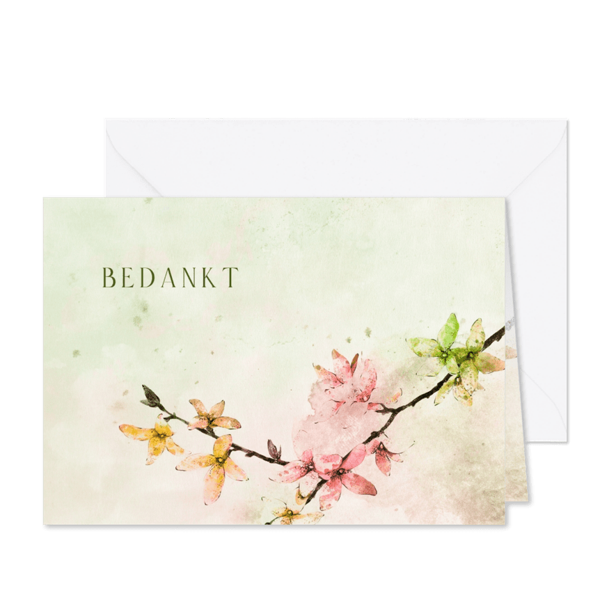 Bedankkaart bloesemtak aquarel - Kaartimpressie