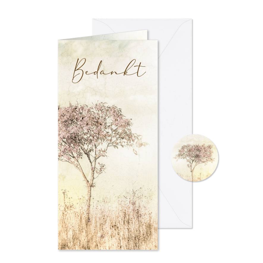 Bedankkaart boom pastel veld - Kaartimpressie