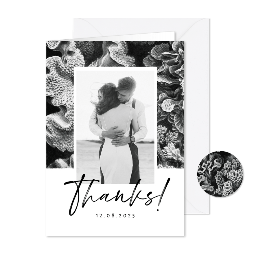 Bedankkaart bruiloft onderwater zwart wit stijlvol foto - Kaartimpressie