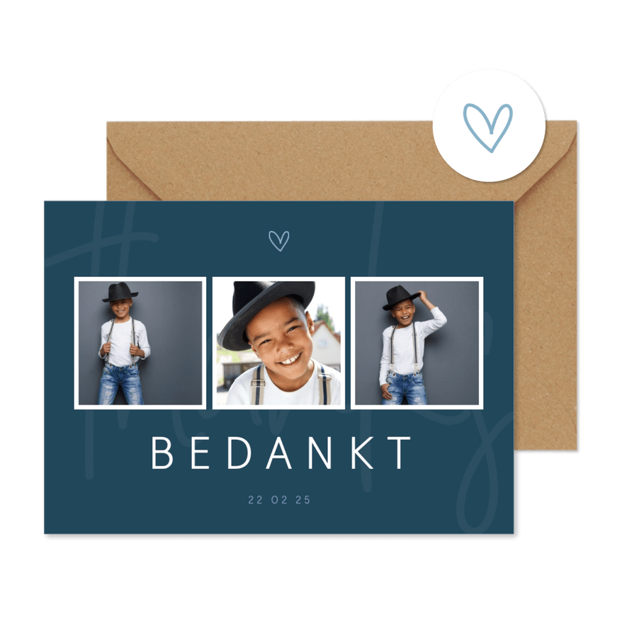 Bedankkaart communie minimalistisch met hartje - Kaartimpressie