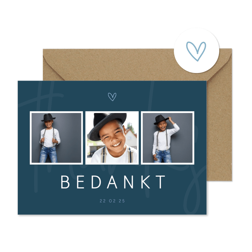 Bedankkaart communie minimalistisch met hartje - Kaartimpressie