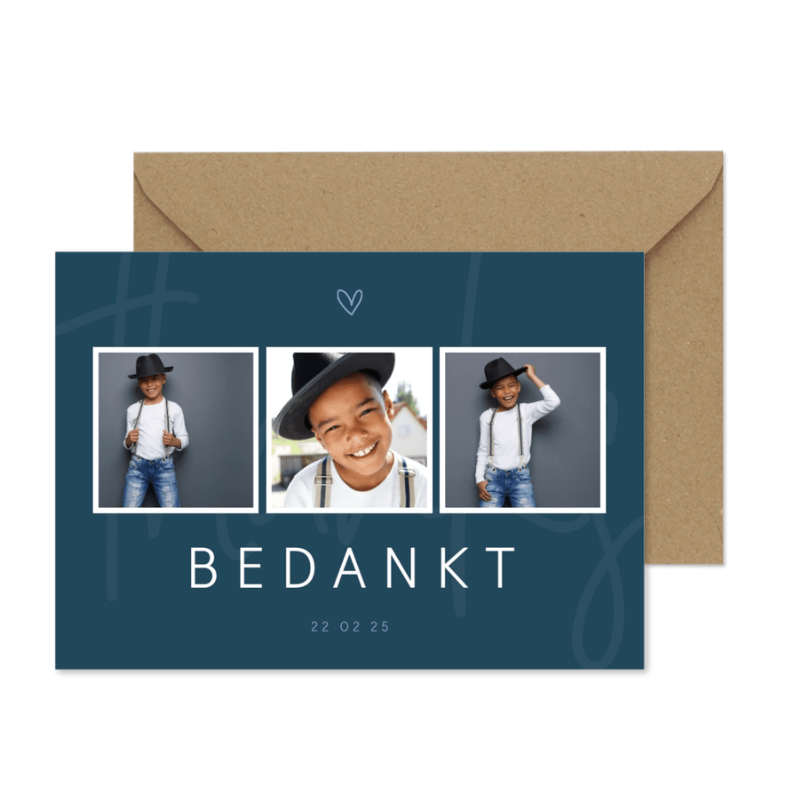 Bedankkaart communie minimalistisch met hartje - Kaartimpressie