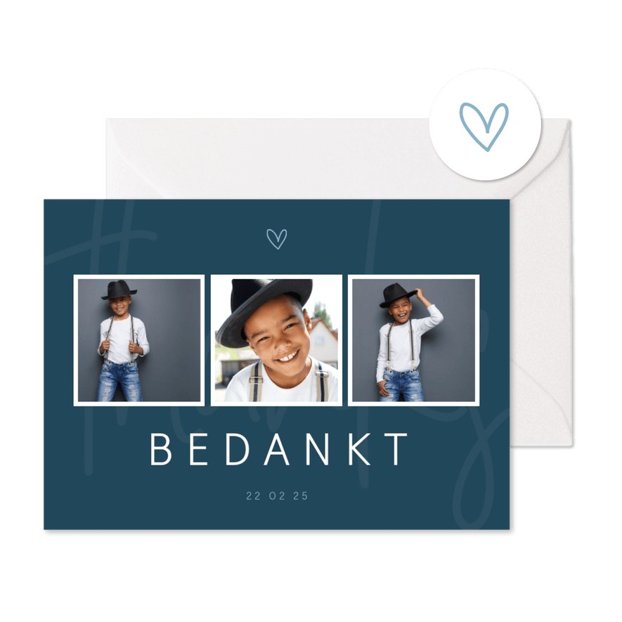 Bedankkaart communie minimalistisch met hartje - Kaartimpressie