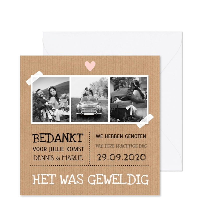 Bedankkaart fotocollage kraftlook typografie - Kaartimpressie