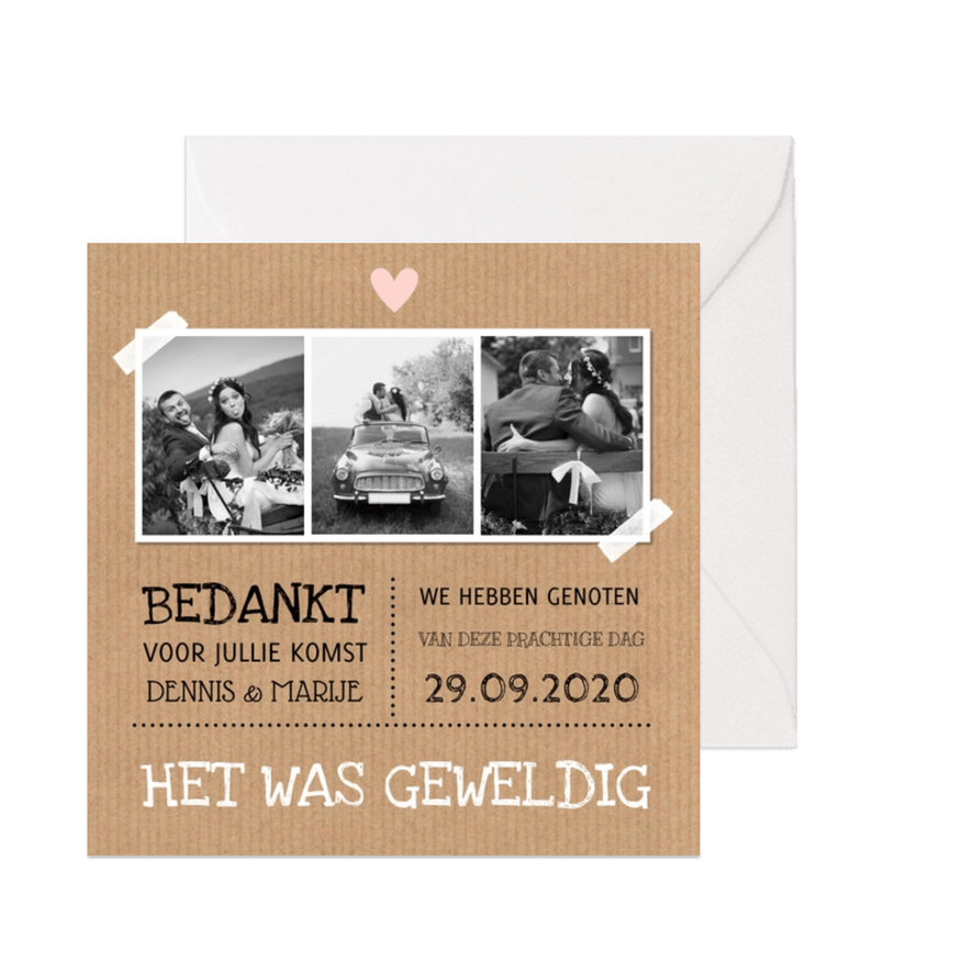 Bedankkaart fotocollage kraftlook typografie - Kaartimpressie