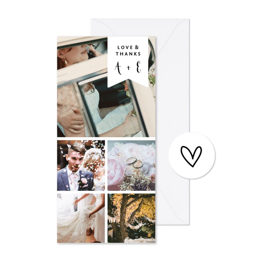 Bedankkaart fotocollage met label voor namen - Kaartimpressie