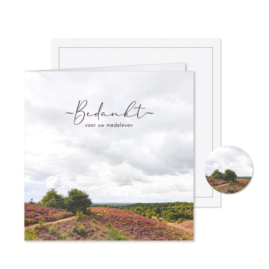 Bedankkaart glooiend heidelandschap - Kaartimpressie