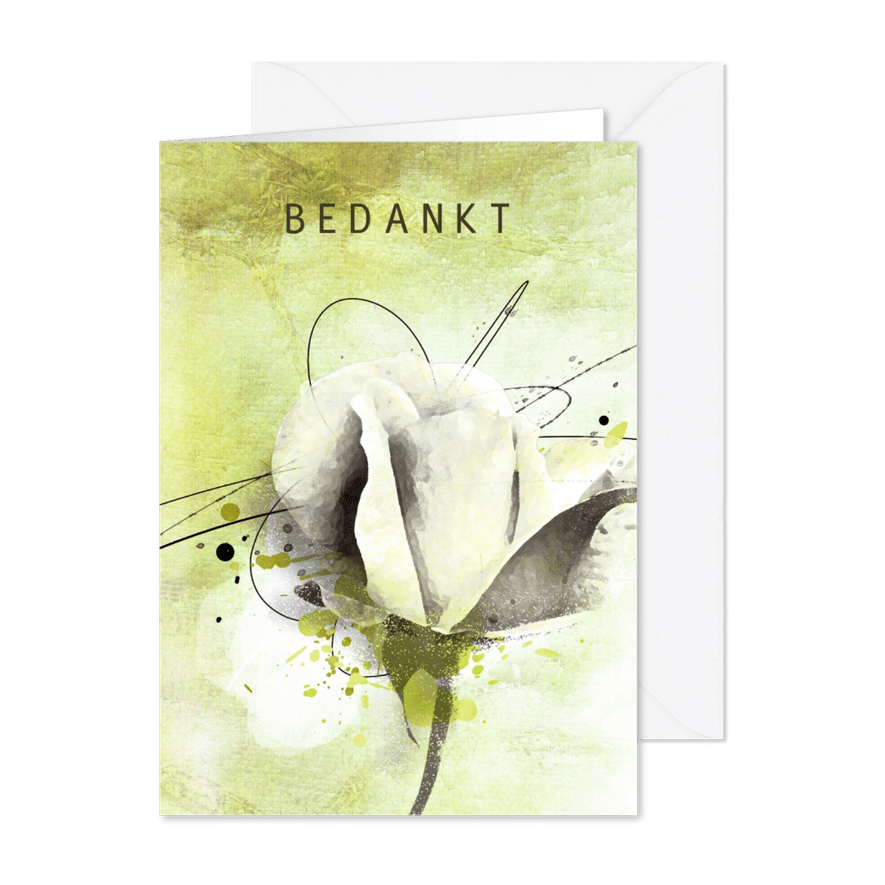 Bedankkaart groen witte roos - Kaartimpressie