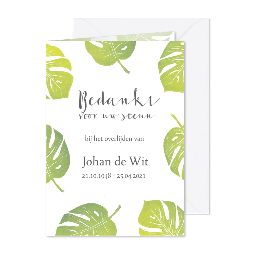 Bedankkaart groene bladeren - Kaartimpressie