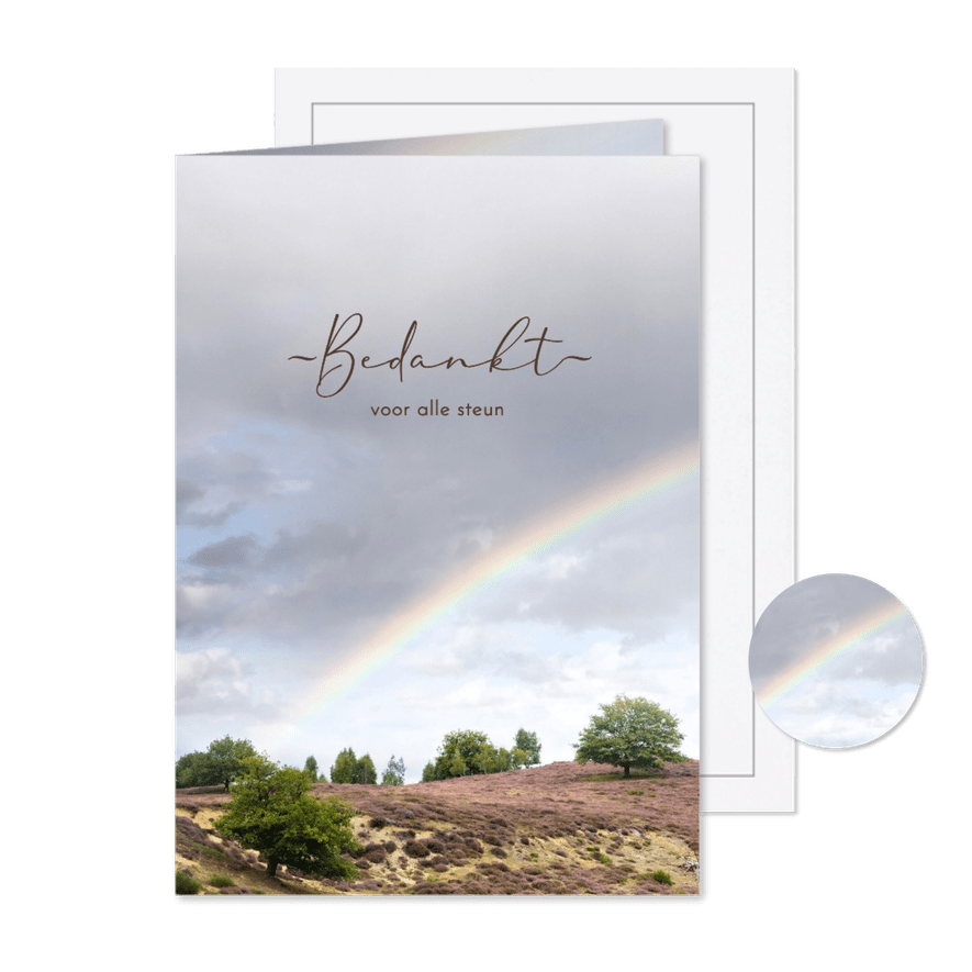 Bedankkaart heidelandschap met regenboog - Kaartimpressie