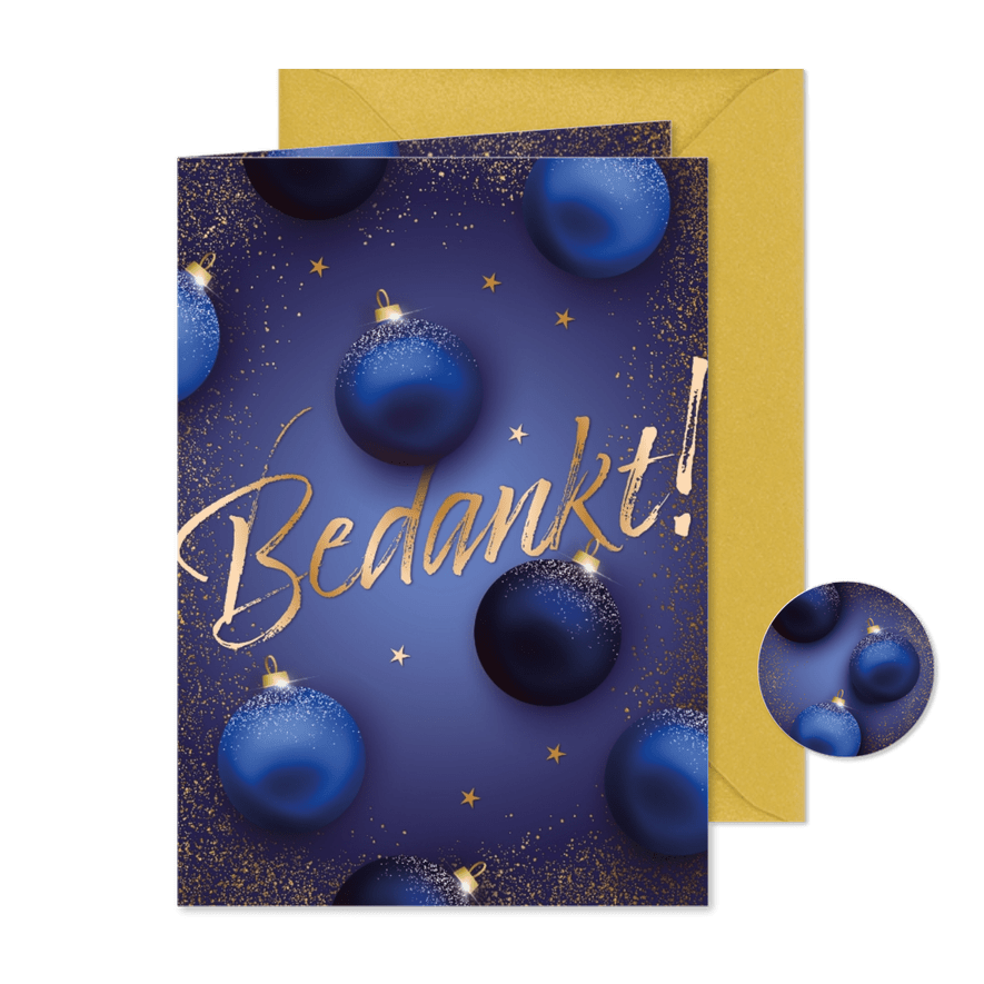 Bedankkaart kerst medewerkers blauwe kerstballen - Kaartimpressie