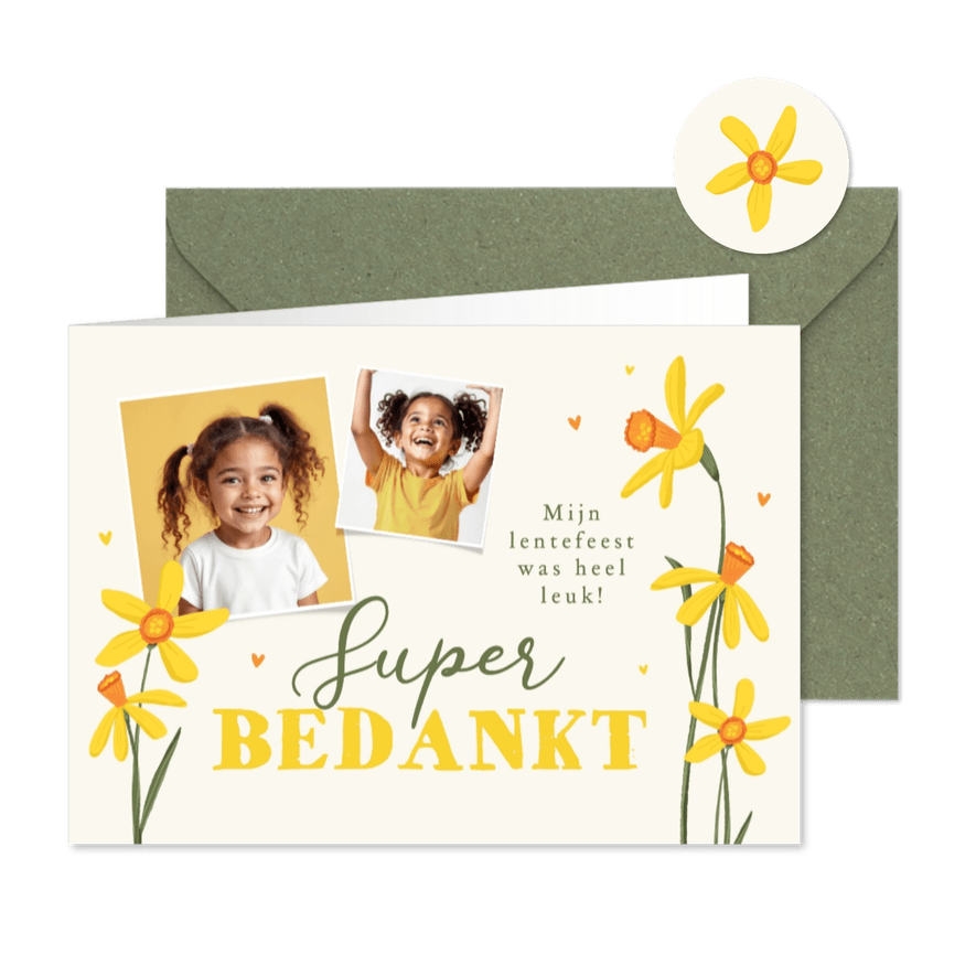 Bedankkaart lentefeest narcissen bloemen geel foto's - Kaartimpressie