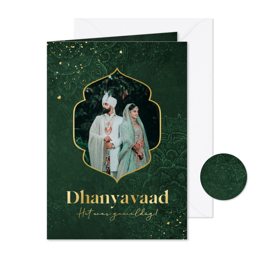 Bedankkaart mandala patroon goud hartjes Hindoestaans foto - Kaartimpressie