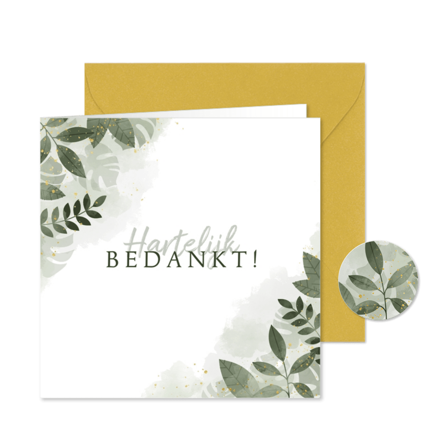 Bedankkaart met botanische print, waterverf en spetters - Kaartimpressie