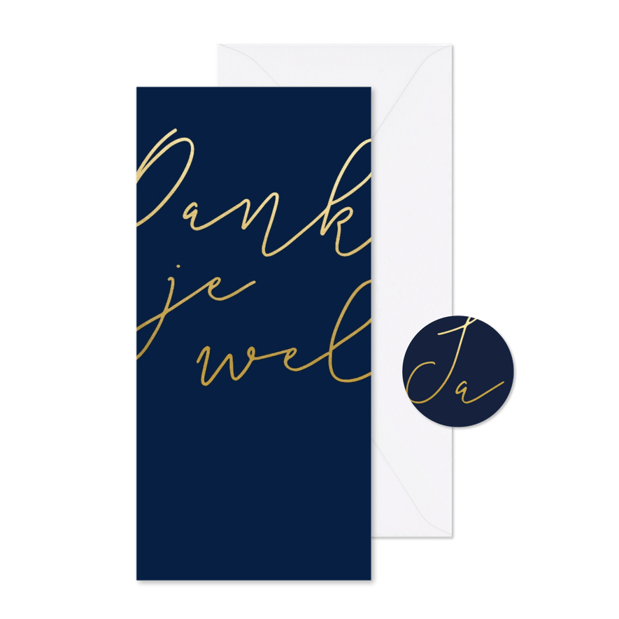 Bedankkaart met gouden tekst langwerpig - Kaartimpressie