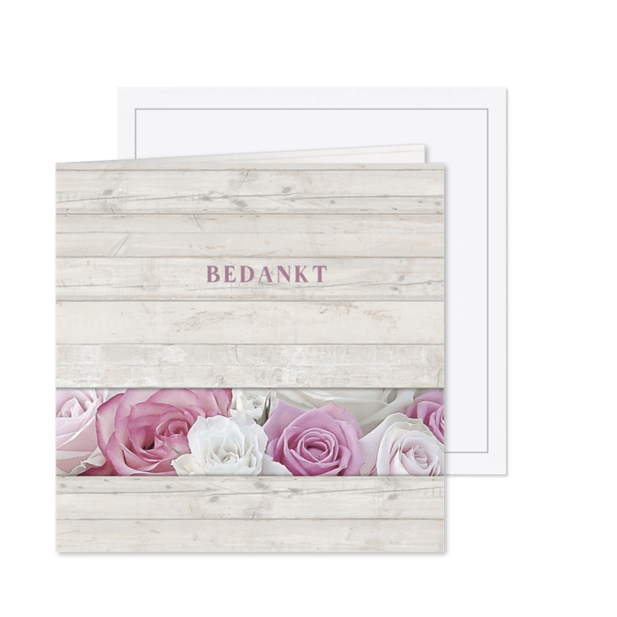Bedankkaart met rozen - hout - Kaartimpressie