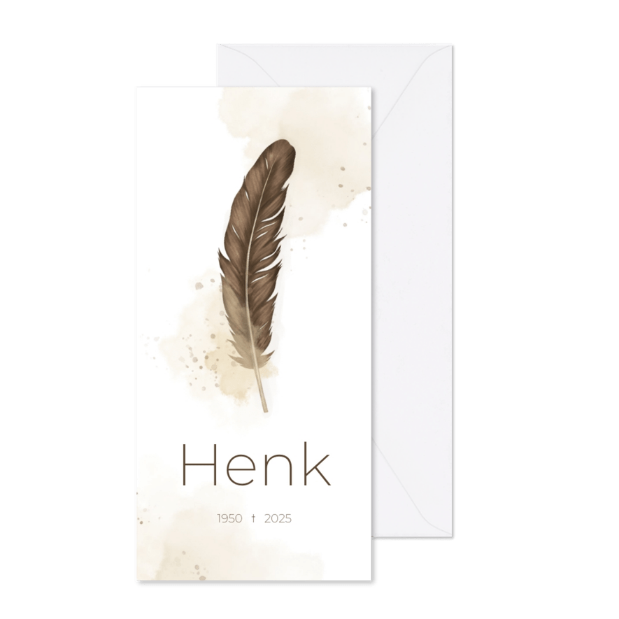 Bedankkaart met veer en waterverf beige - Kaartimpressie
