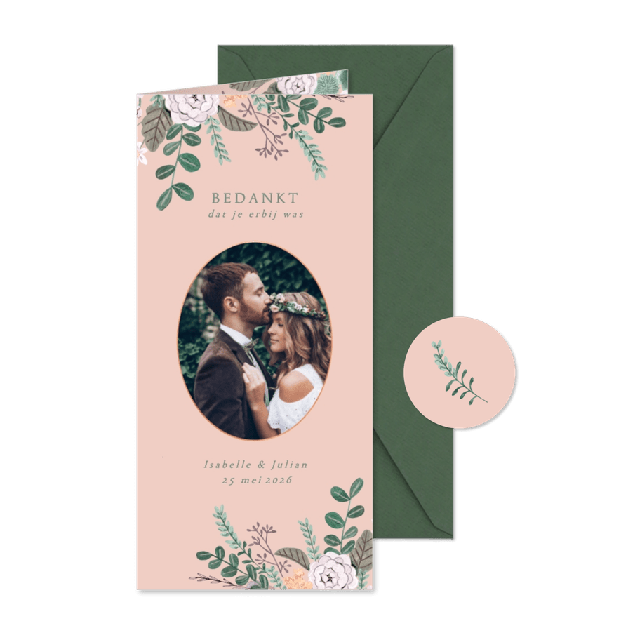 Bedankkaart minimalistisch klassiek bloemen - Kaartimpressie