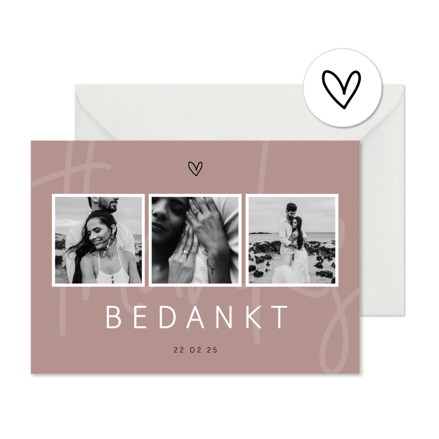 Bedankkaart minimalistisch thanks met fotos en hartje - Kaartimpressie