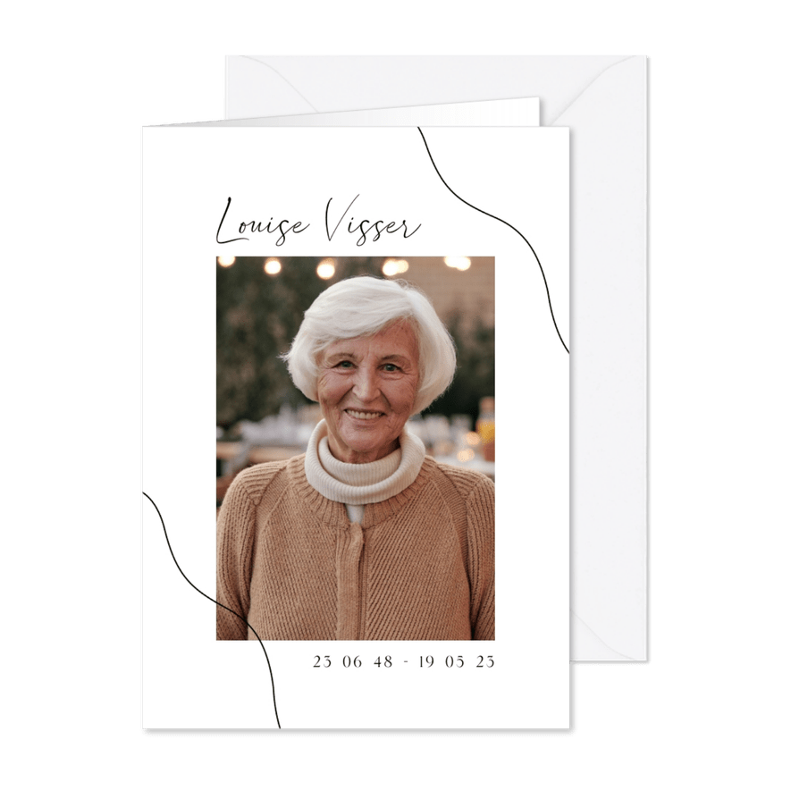 Bedankkaart modern minimalistisch met foto en zwarte lijnen - Kaartimpressie