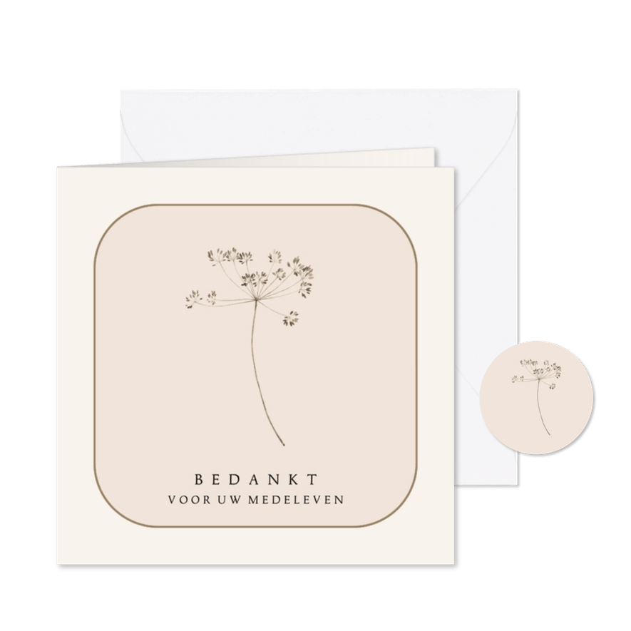 Bedankkaart na overlijden beige bereklauw - Kaartimpressie